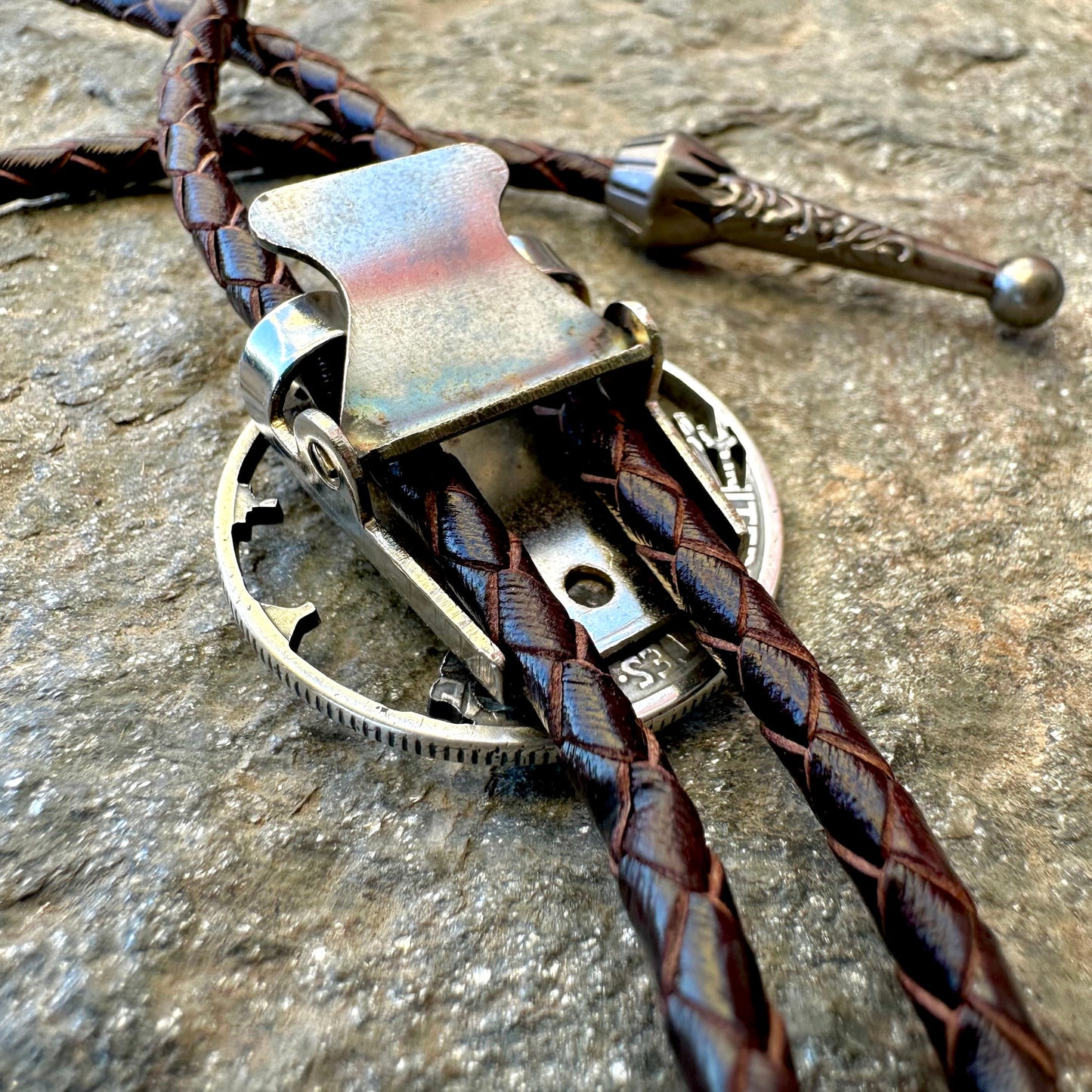 US Silver Walking Liberty Half Dollar Hand Cut Coin Bolo Tie - Mountainstruck Coin Jewelry