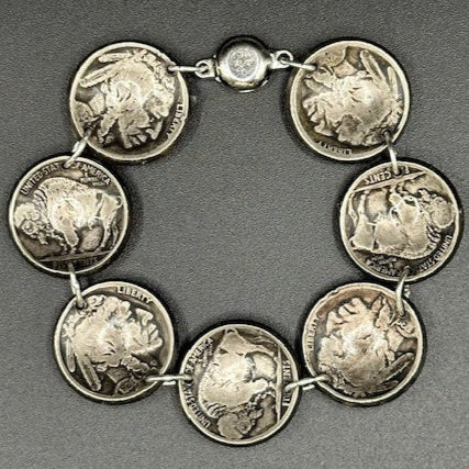 U.S. Buffalo Nickel Domed Coin Bracelet back on a black background. - Mountainstruck Coin Jewelry