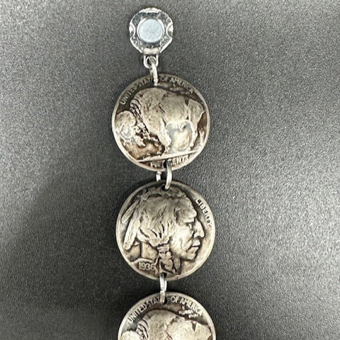 U.S. Buffalo Nickel Domed Coin Bracelet end with magnetic clasp on a black background. - Mountainstruck Coin Jewelry