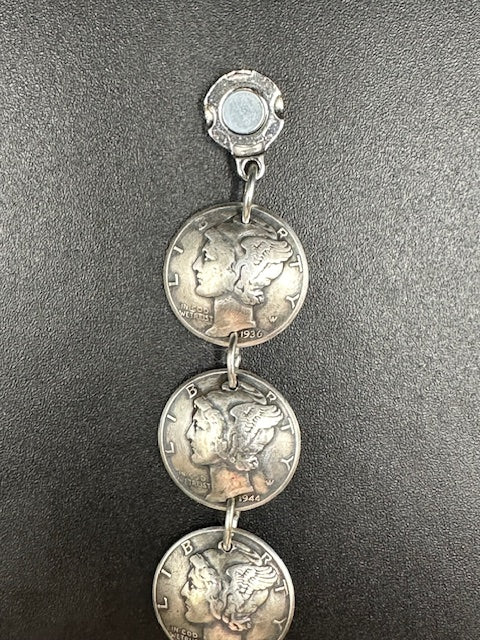 U.S. Mercury Dime Silver Coin Bracelet magnetic closure on a black background. - Mountainstruck Coin Jewelry