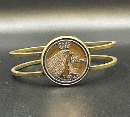 Idaho State Quarter Cut Out in a bronze bracelet - Mountainstruck Coin Jewelry