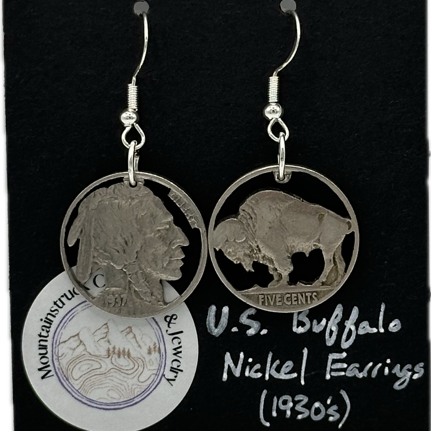 U.S. Buffalo Nickel Hand Cut Coin Earrings (combo) with sterling silver earring hooks - Mountainstruck Coin Jewelry