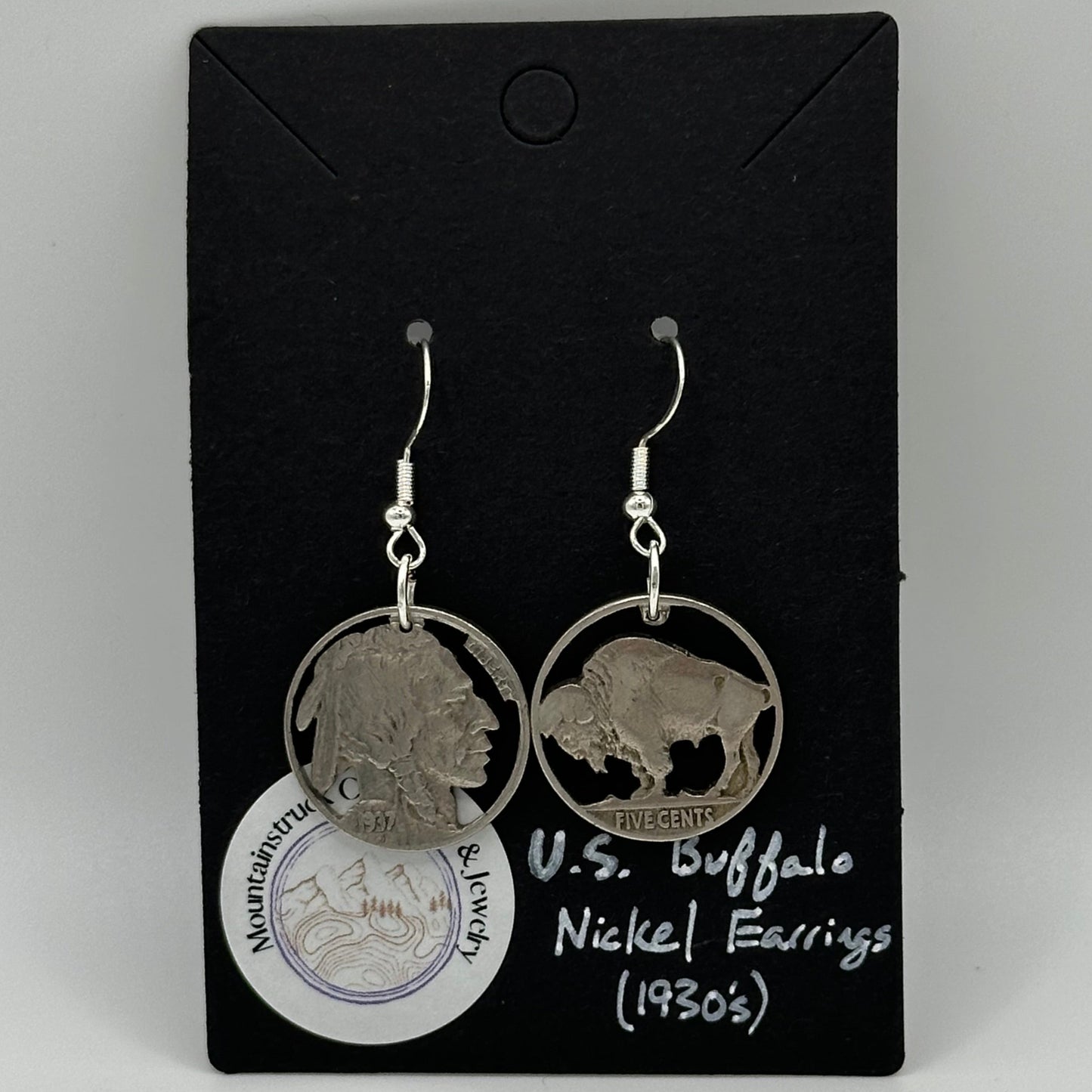 U.S. Buffalo Nickel Hand Cut Coin Earrings (combo) with sterling silver earring hooks - Mountainstruck Coin Jewelry