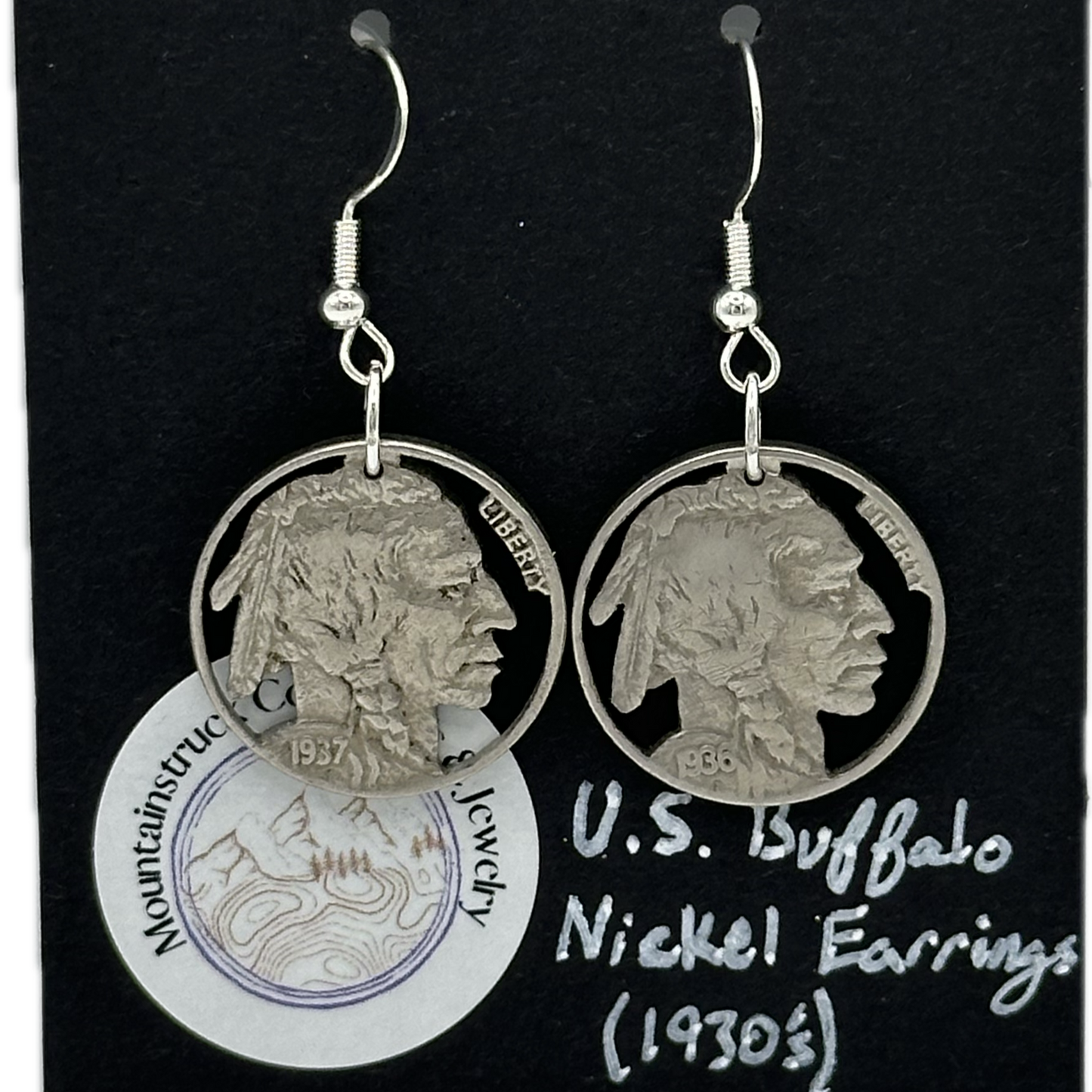 U.S. Buffalo Nickel Hand Cut Coin Earrings (Front) - Mountainstruck Coin Jewelry