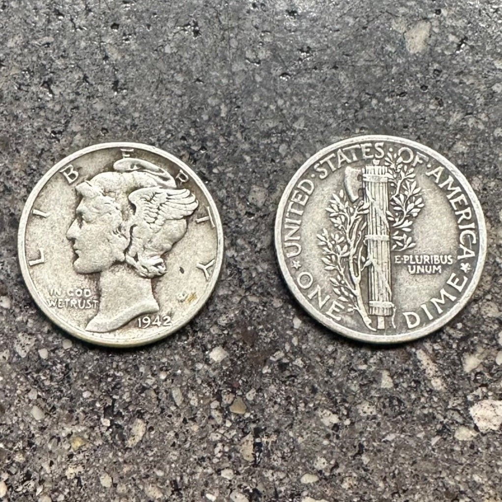 U.S. Mercury Dime Silver Coin on a concrete background. Front side of coin on the left of the picture and back of coin on the right side. - Mountainstruck Coin Jewelry