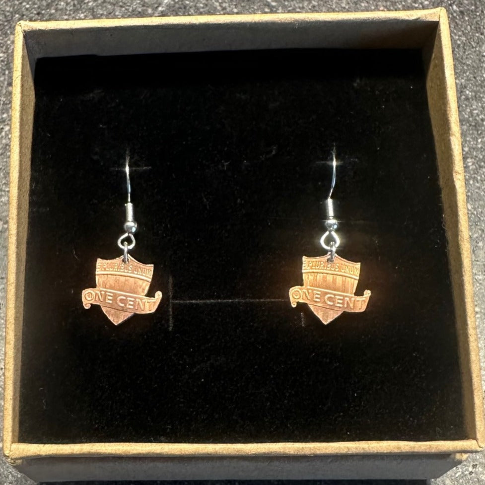 U.S. Shield Penny Hand Cut Coin Earrings - Mountainstruck Coin Jewelry