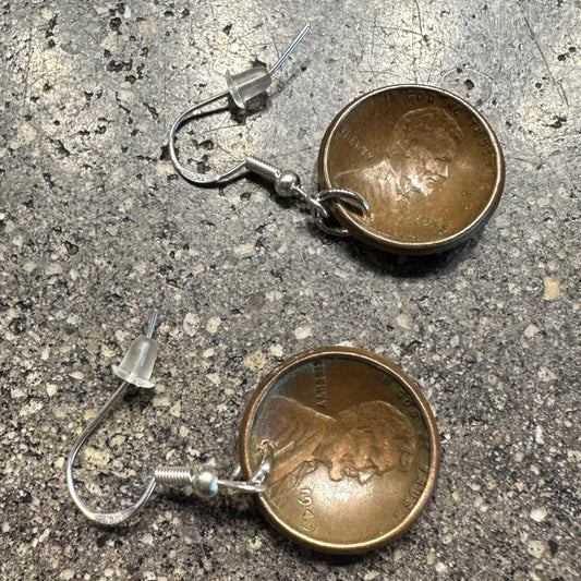 U.S. Wheat Penny Domed Coin Earrings back on a concrete background. - Mountainstruck Coin Jewelry