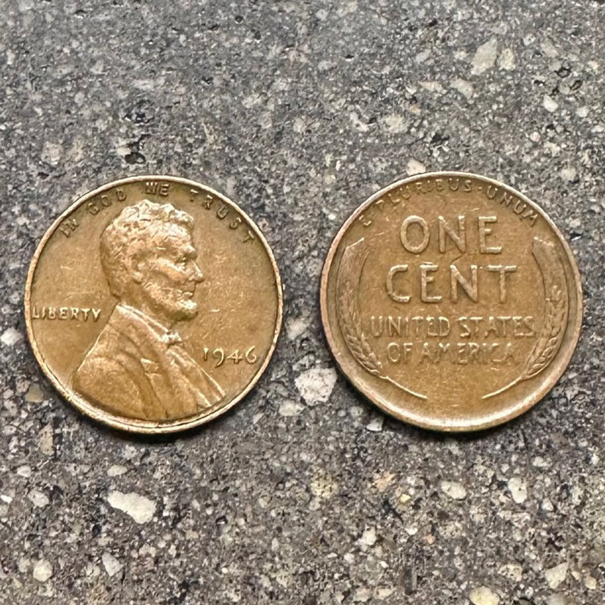 U.S. Wheat Penny coins on a concrete background. Frontside of coin on the left side of picture and back of coin on the right side. - Mountainstruck Coin Jewelry