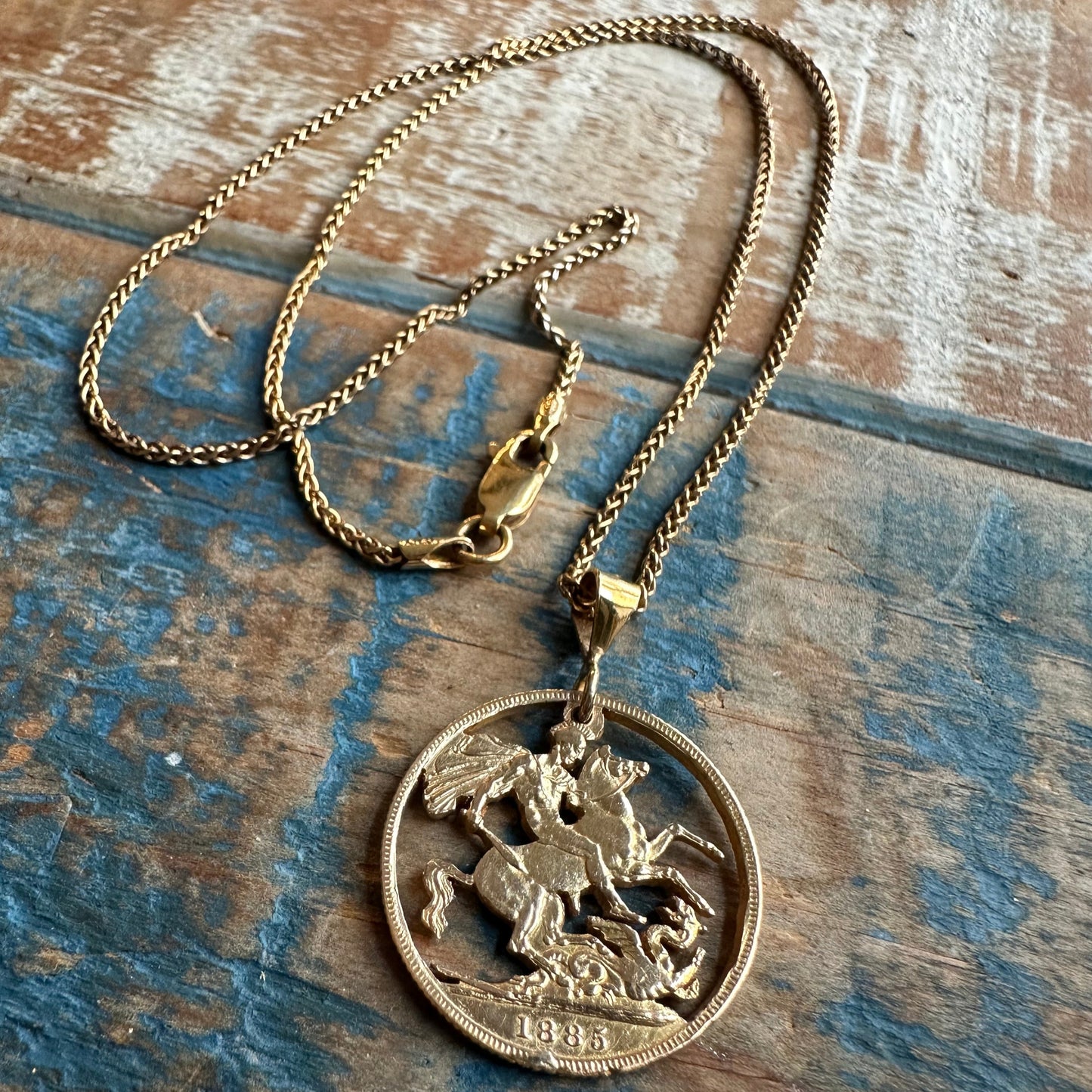 22k Solid Gold UK Gold Sovereign hand cut coin necklace -Mountainstruck Coin Jewelry