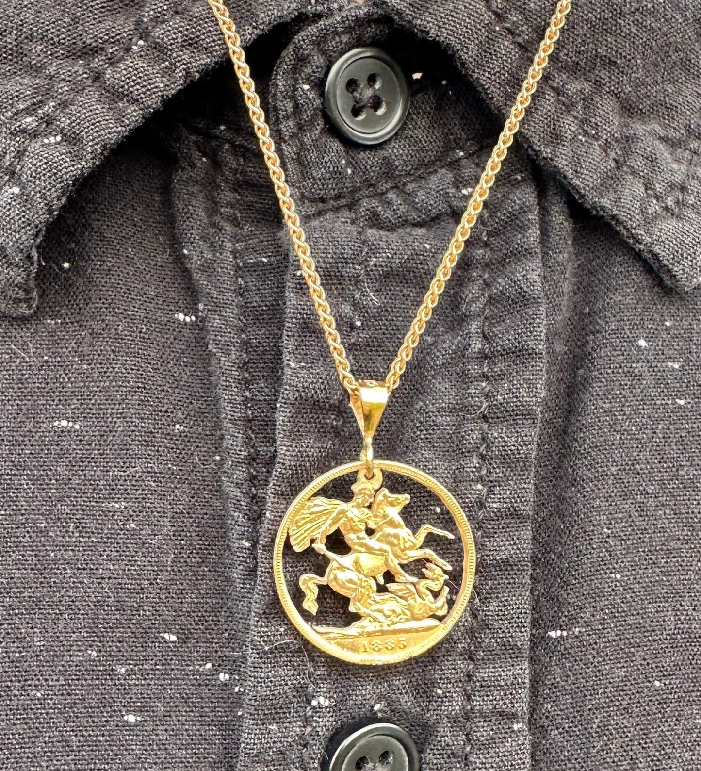 22k Solid Gold UK Gold Sovereign Hand Cut Coin Necklace -Mountainstruck Coin Jewelry