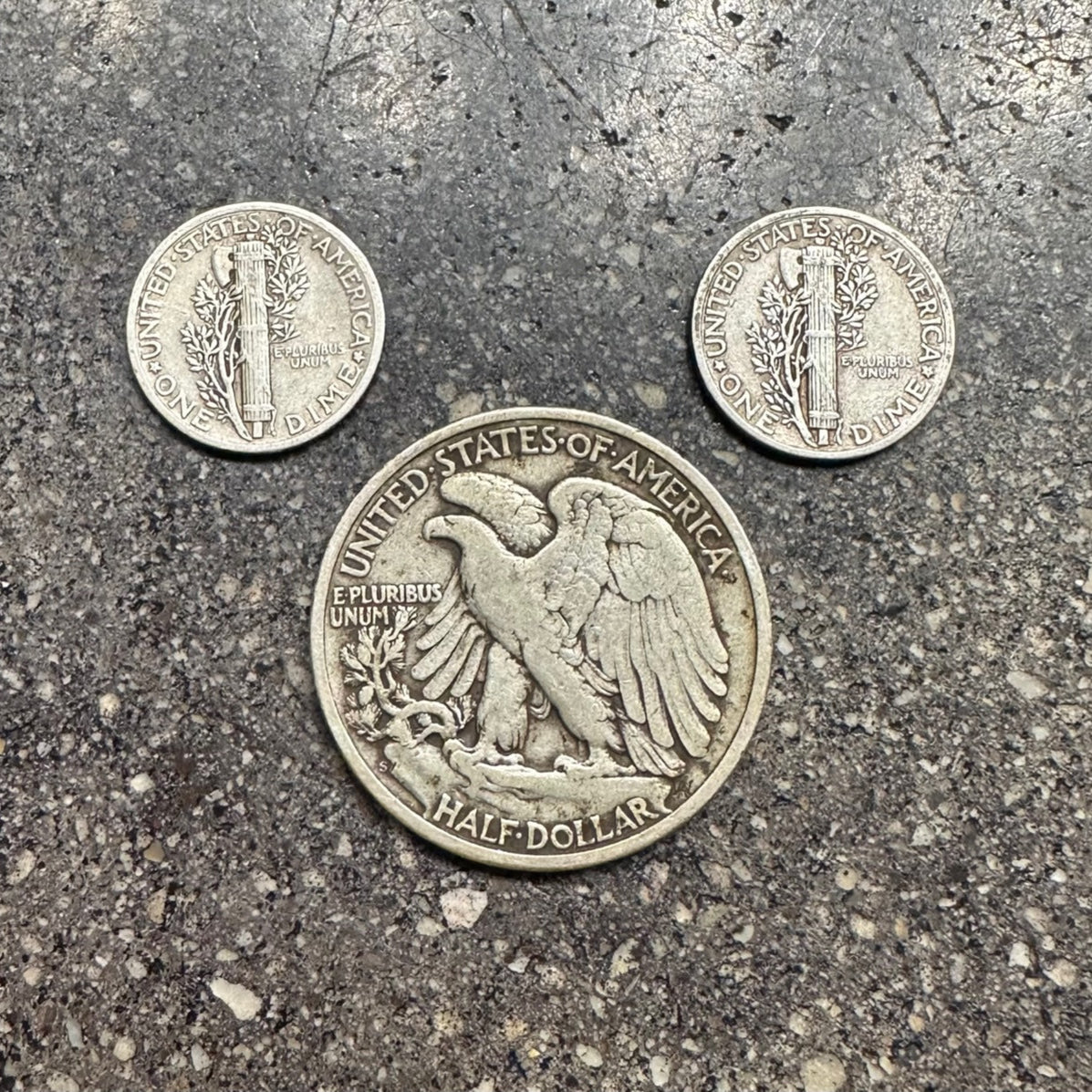 U.S. Mercury Dimes & Walking Liberty backside of coins on concrete background. - Mountainstruck Coin Jewelry
