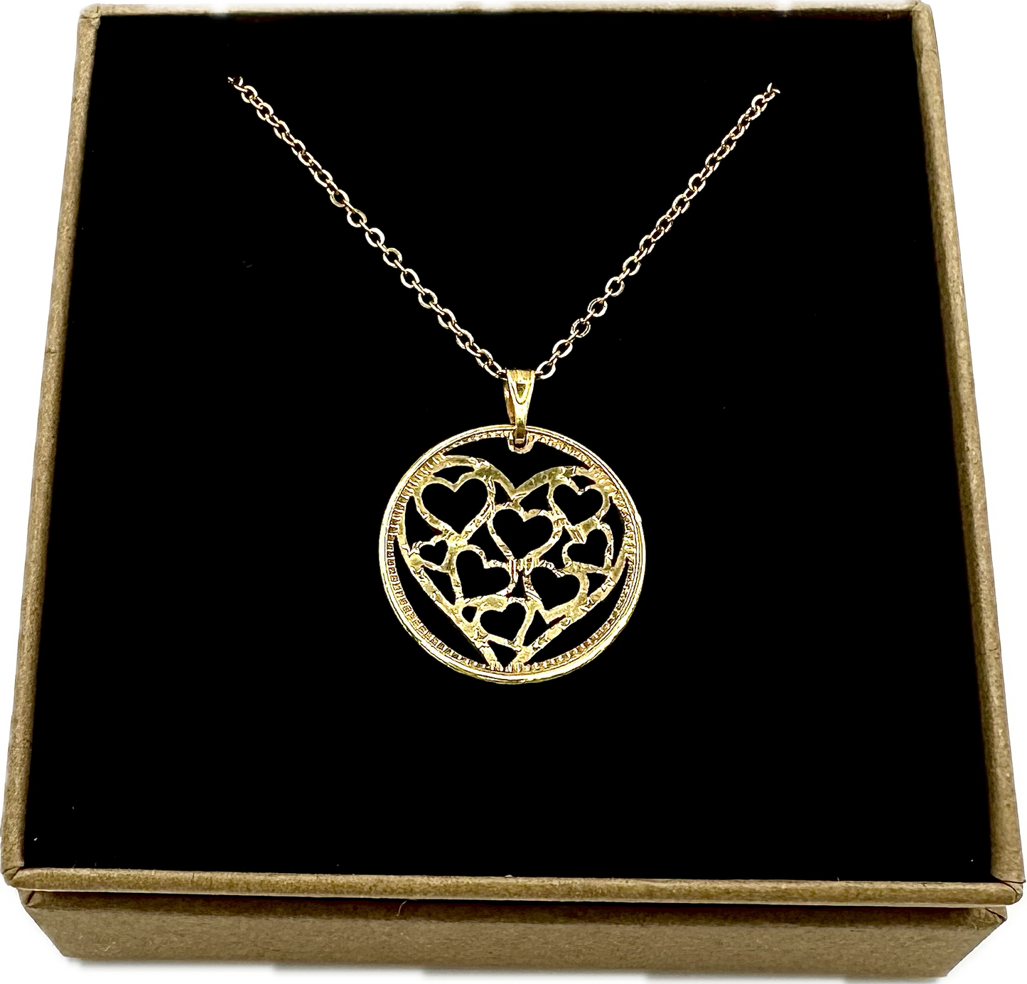 Gold Plated Heart of Hearts Hand Cut Token Necklace - Mountainstruck Coin Jewelry
