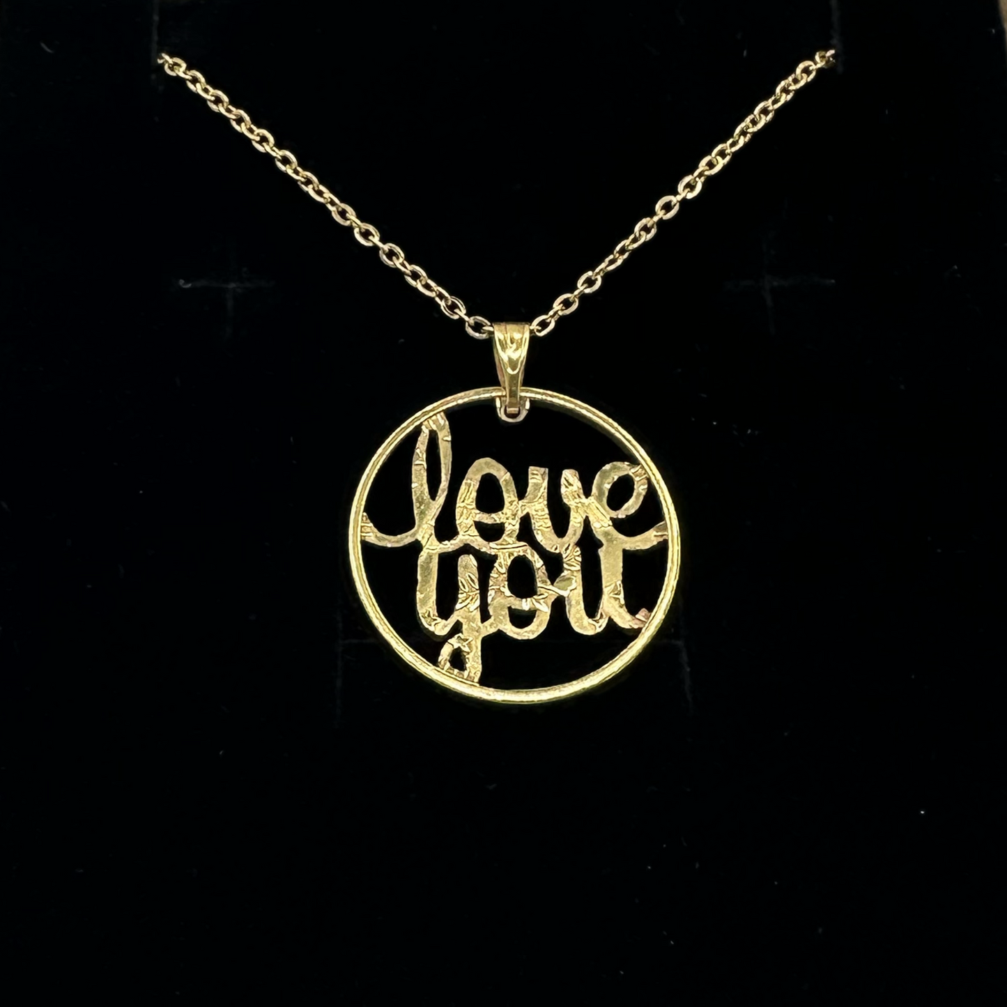 Gold Plated “Love You” Hand Cut Token Necklace - Mountainstruck Coin Jewelry
