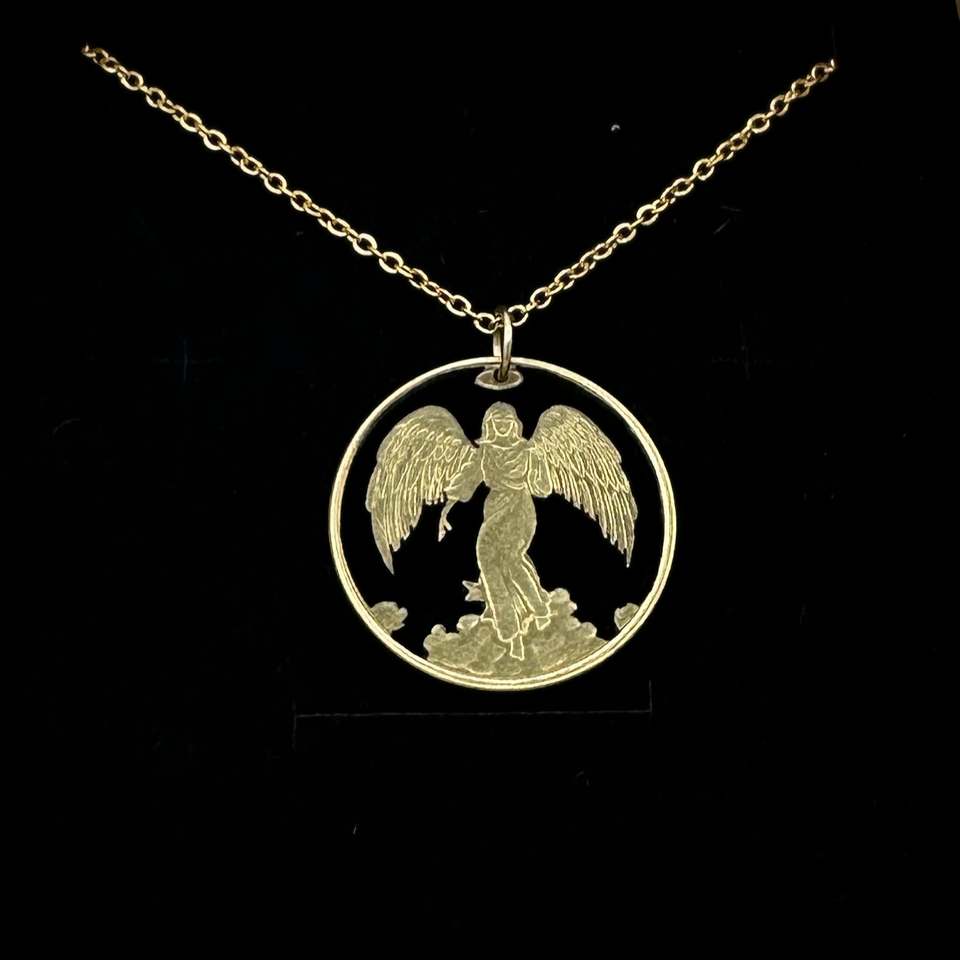 Guardian Angel Hand Cut Token Necklace - Mountainstruck Coin Jewelry