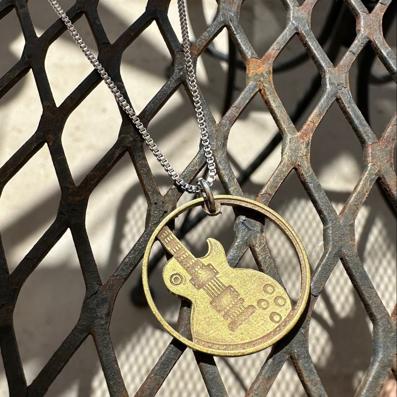 Guitar Hand Cut Token Necklace - Mountainstruck Coin Jewelry