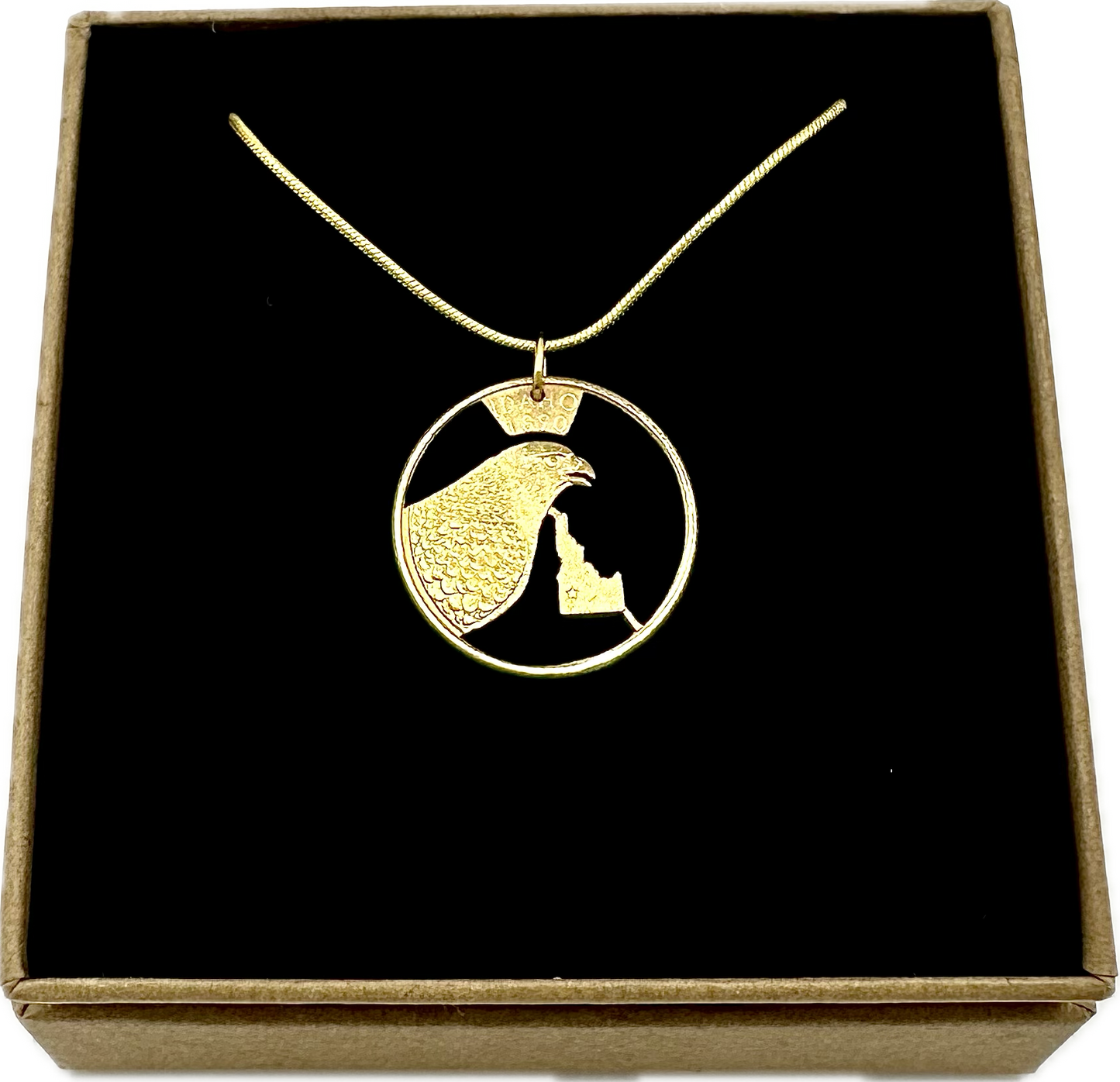 Idaho State Quarter Hand Cut Coin Necklace Gold Plated - Mountainstruck Coin Jewelry