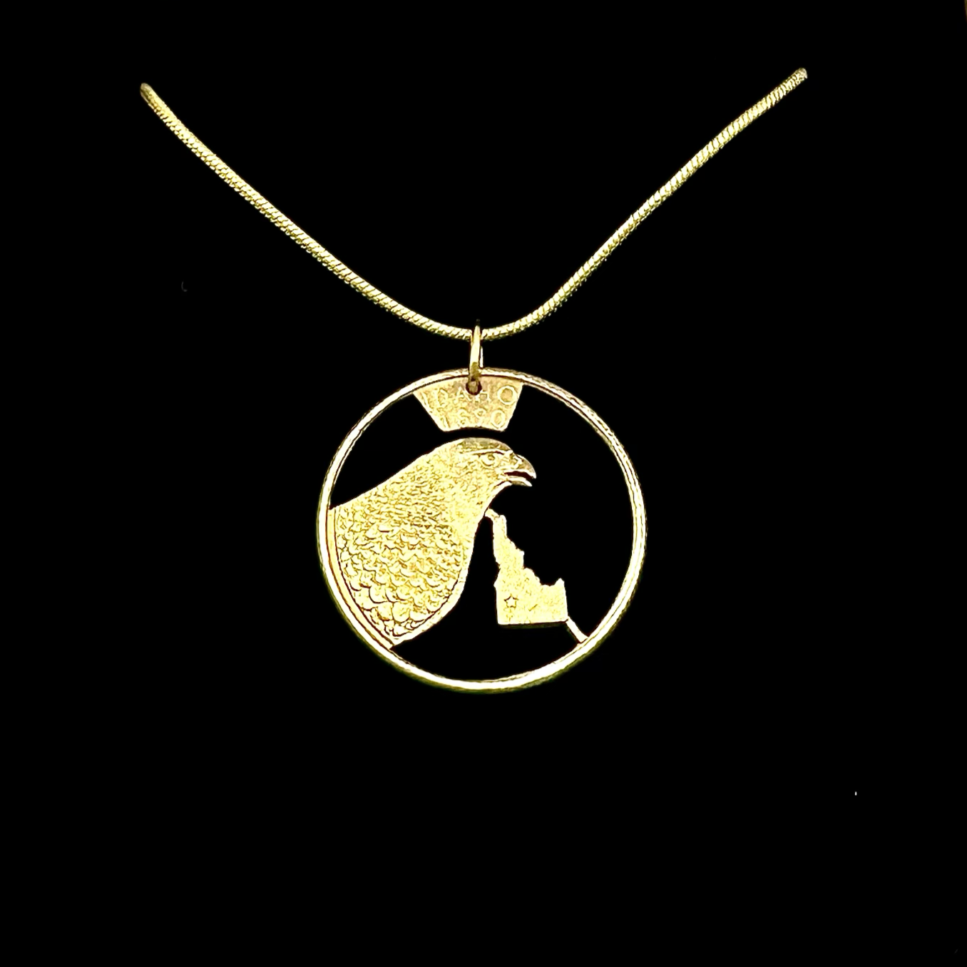 Idaho State Quarter Hand Cut Coin Necklace Gold Plated - Mountainstruck Coin Jewelry