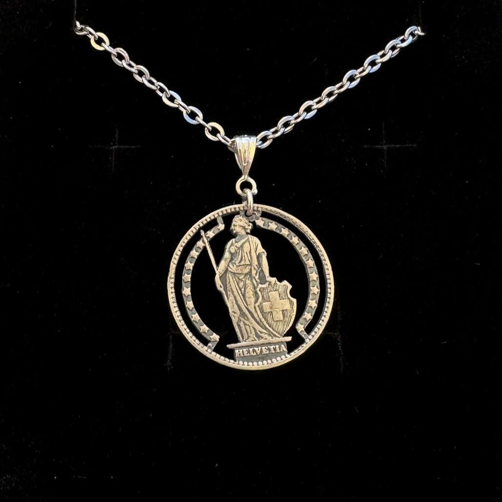 Swiss Lady 1 Franc Silver Hand Cut Coin Necklace - Mountainstruck Coin Jewelry