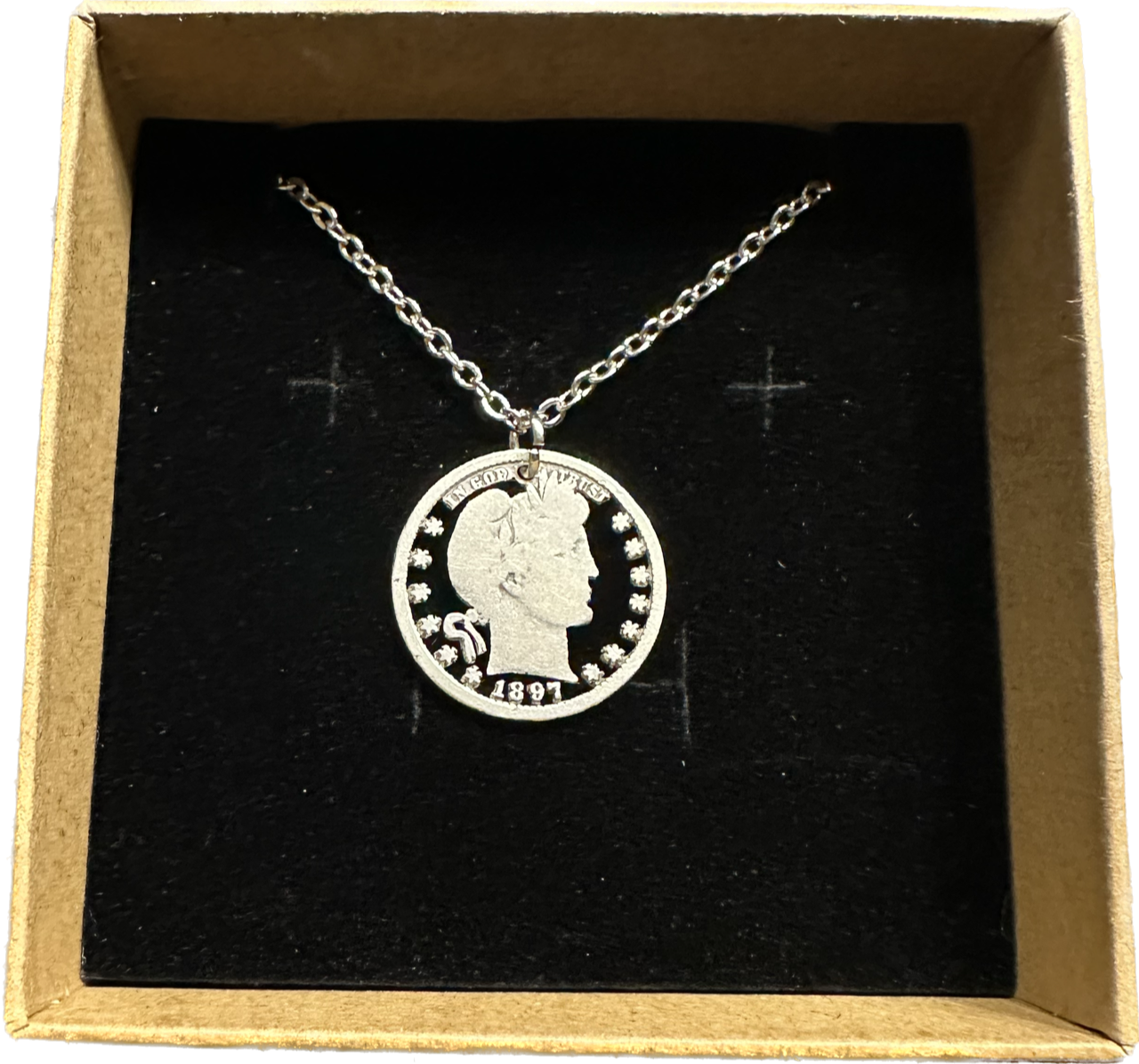 U.S. Barber Quarter Hand Cut Silver Coin Necklace with a stainless chain - Mountainstruck Coin Jewelry