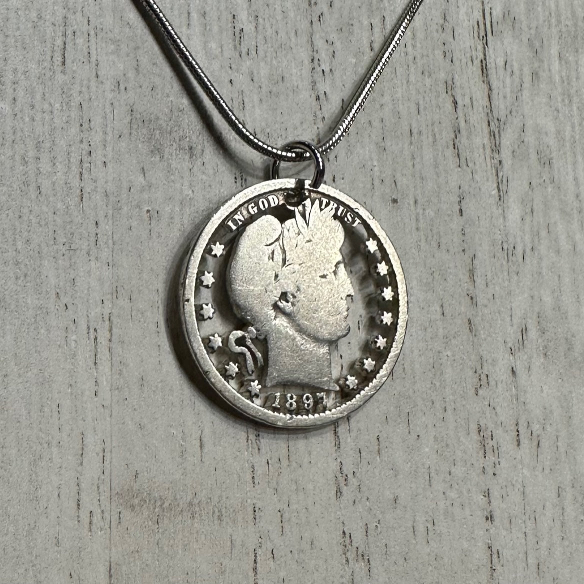 U.S. Barber Quarter Hand Cut Silver Coin Necklace- Mountainstruck Coin Jewelry