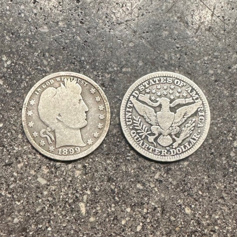 U.S. Barber Quarter Silver Coin on a concrete background - Mountainstruck Coin Jewelry
