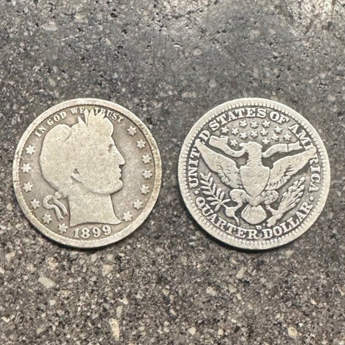 U.S. Barber Quarter Silver Coin on a concrete background - Mountainstruck Coin Jewelry
