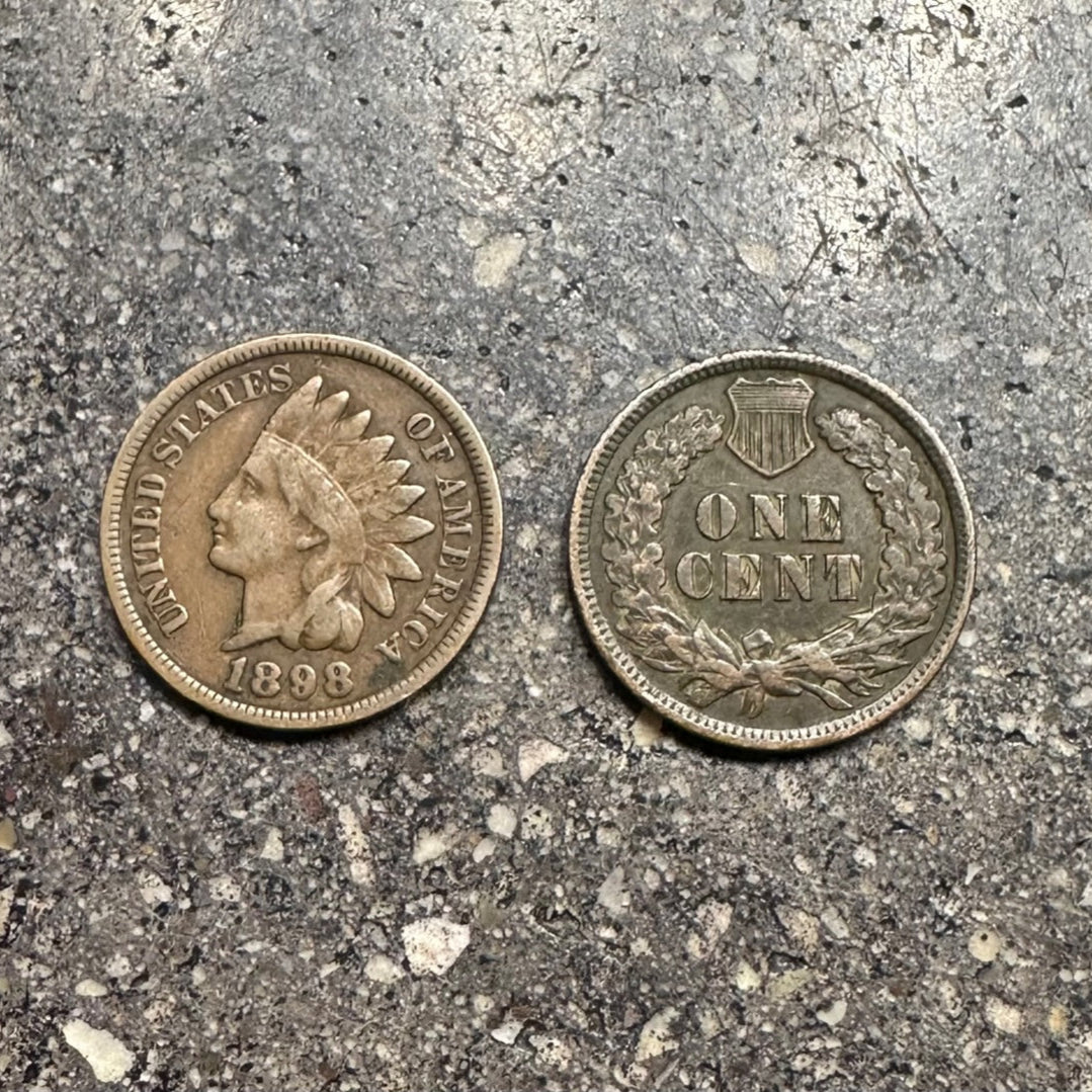 U.S. Indian Head Penny Coin on a concrete background. Front of coin is on the left side of picture and back of coin on the right. - Mountainstruck Coin Jewelry