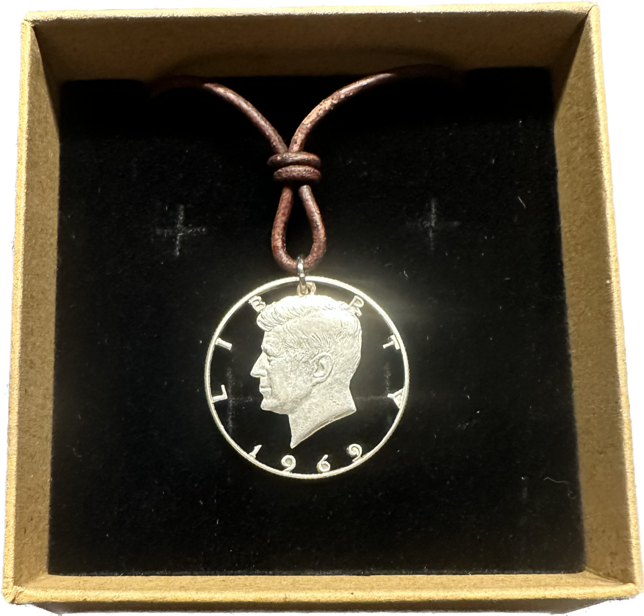 U.S. JFK Half Dollar Hand Cut Silver Coin Necklace with leather cord - Mountainstruck Coin Jewelry