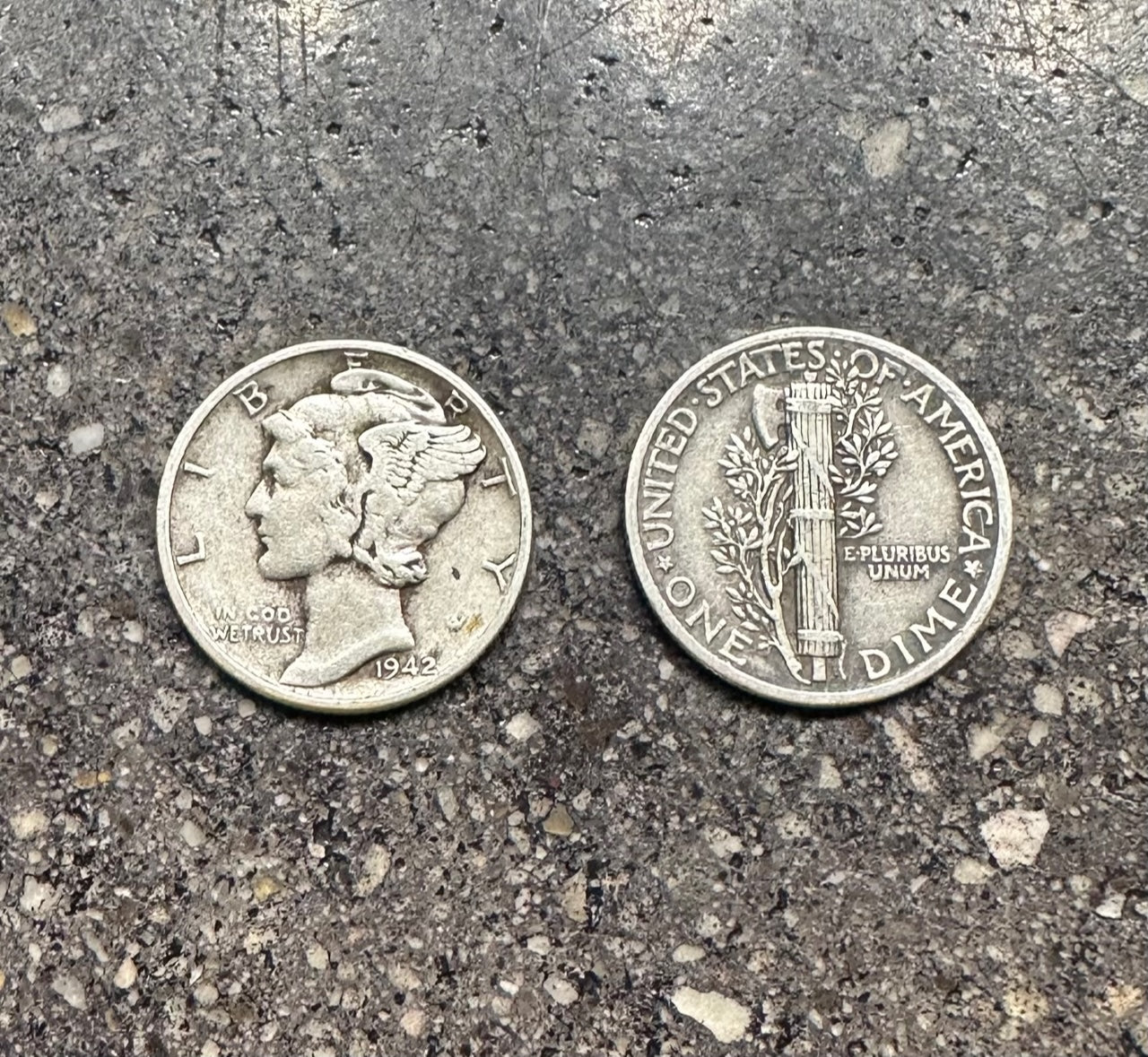 U.S. Mercury Dime Silver Coin on a concrete background. Front side of coin on the left of picture and back side of coin on the right side. - Mountainstruck Coin Jewelry