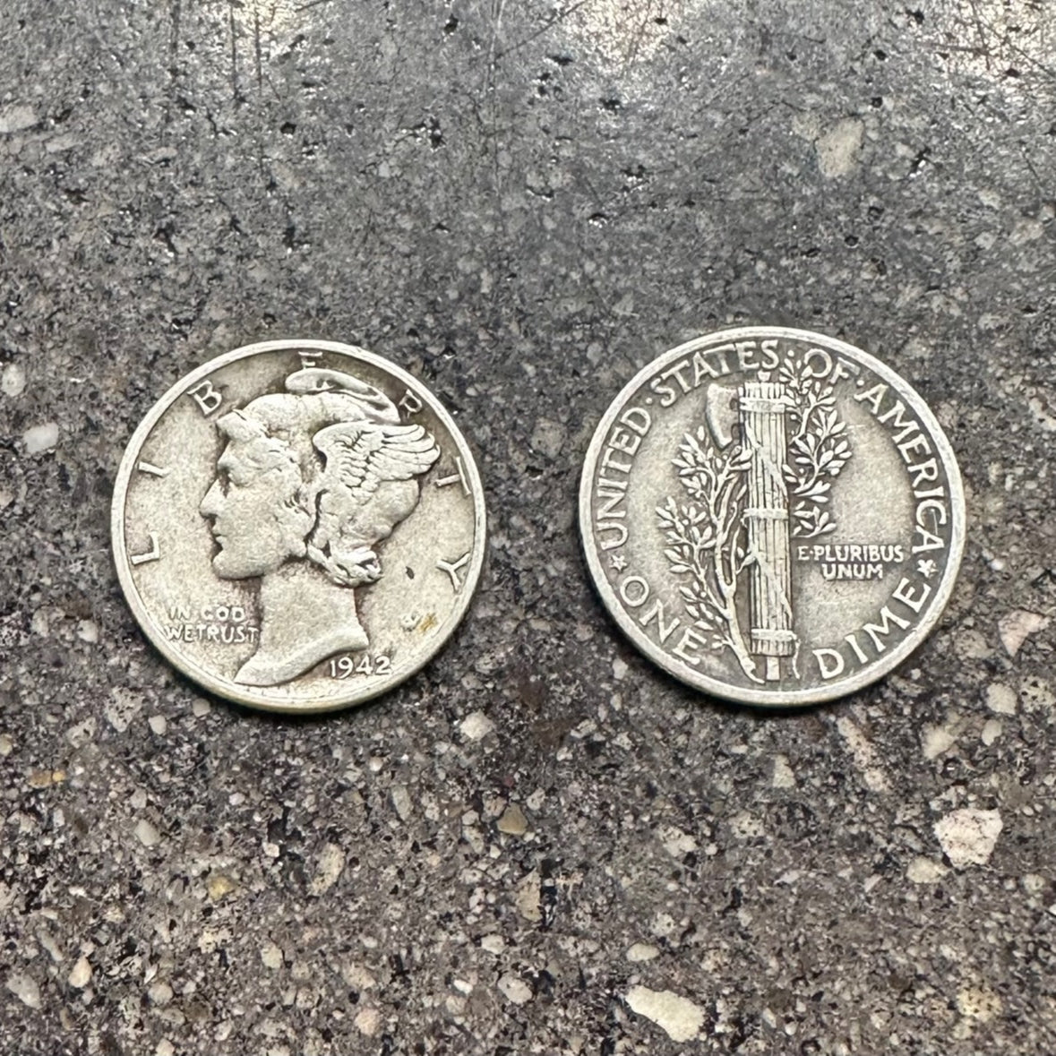 U.S. Mercury Dime Silver Coin on a concrete background. Front side of coin on the left of picture and back side of coin on the right side. - Mountainstruck Coin Jewelry