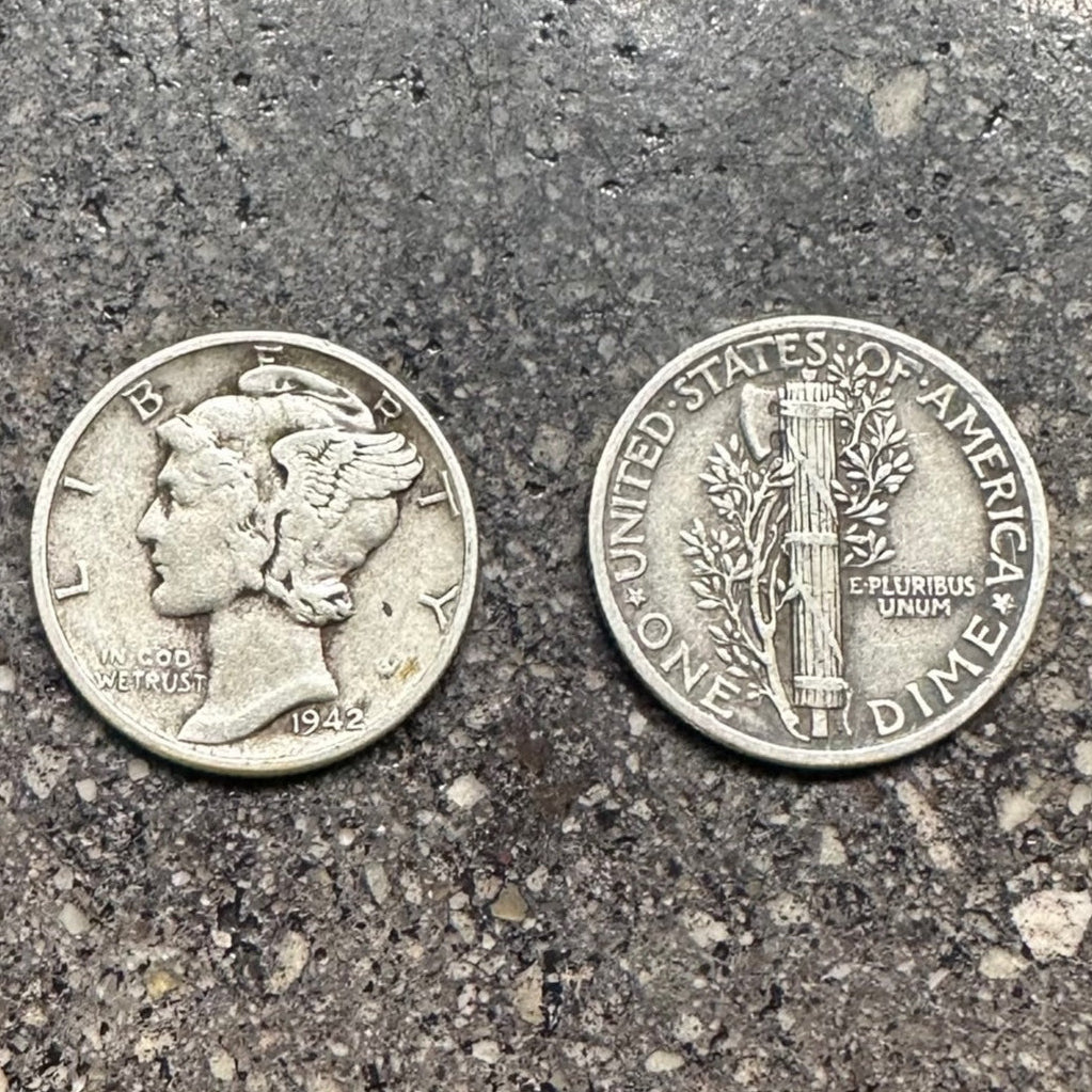 U.S. Mercury Dime Silver Coin on a concrete background. Front side of coin on the left of picture and back side of coin on the right side. - Mountainstruck Coin Jewelry