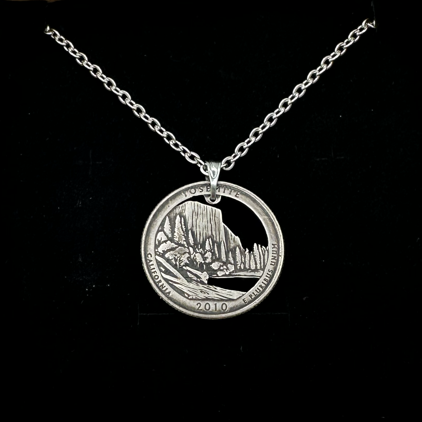 U.S. Yosemite National Park Quarter Hand Cut Coin Necklace - Mountainstruck Coin Jewelry