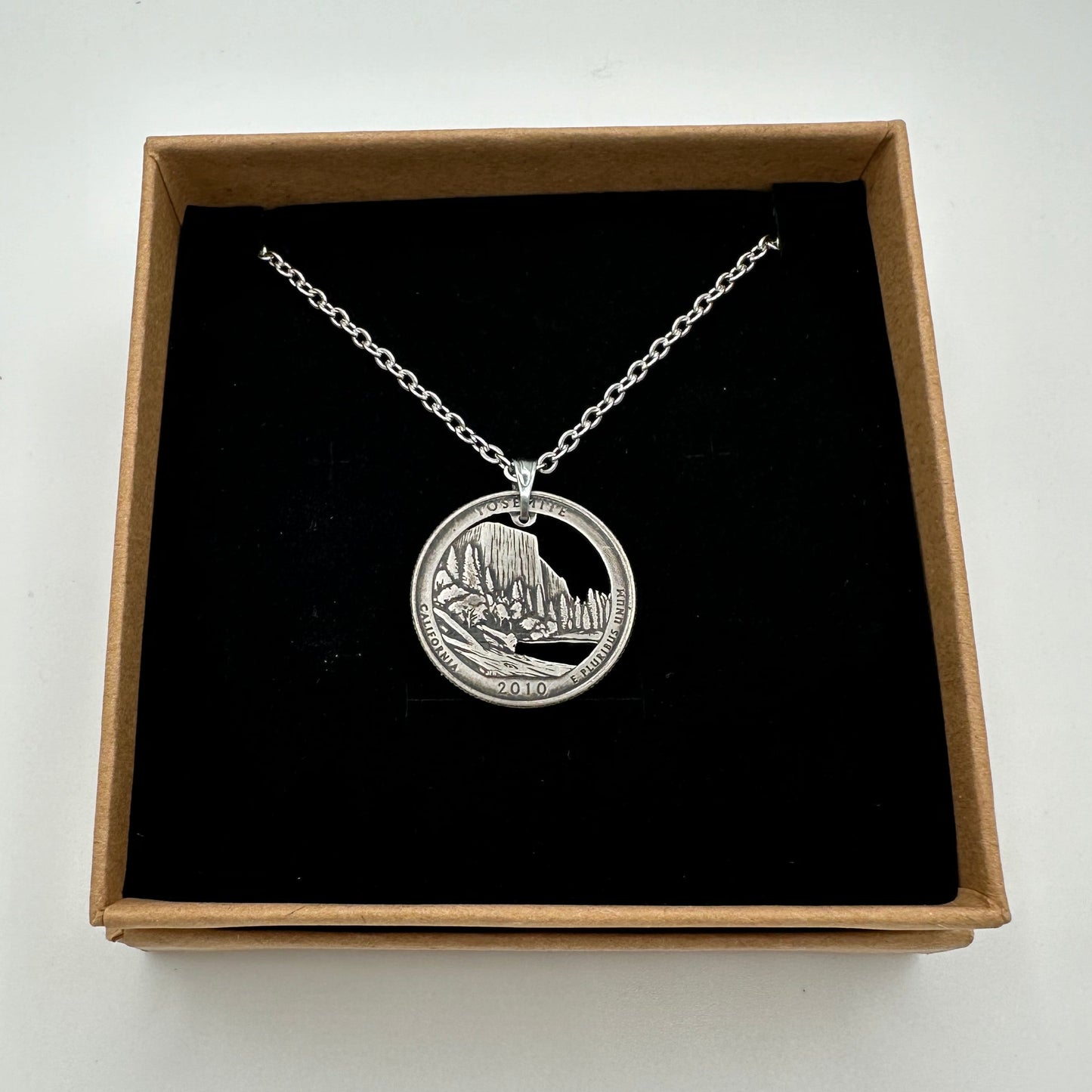 U.S. Yosemite National Park Quarter Hand Cut Coin Necklace - Mountainstruck Coin Jewelry