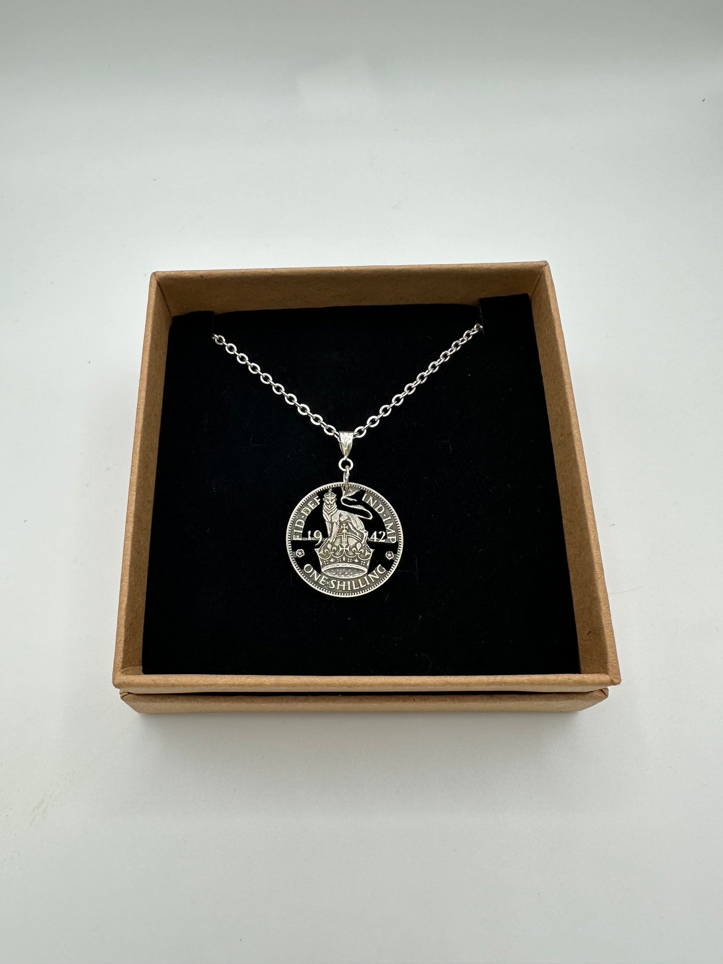 UK One Shilling Hand Cut Silver Coin Necklace with stainless chain - Mountainstruck Coin Jewelry