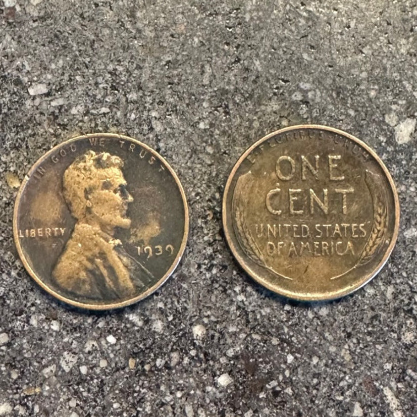 U.S. Wheat Penny Coins on a concrete background. Front side of coin on the left of the picture and back side of coin on the right. - Mountainstruck Coin Jewelry