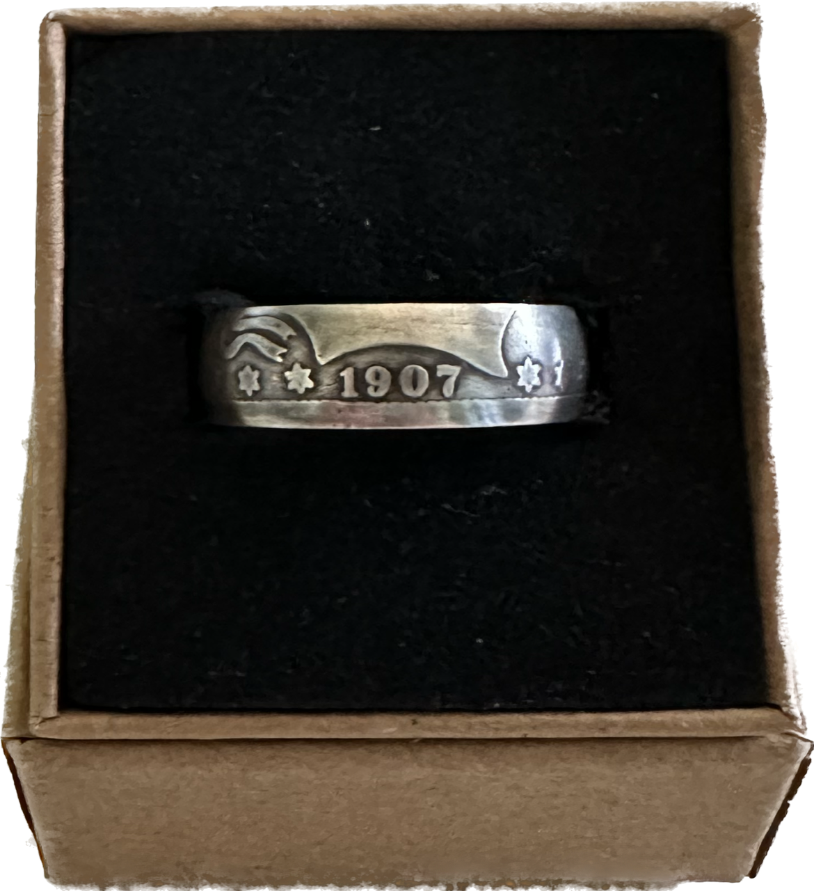 Barber Silver Quarter Coin Ring (front) - Mountainstruck Coin Jewelry