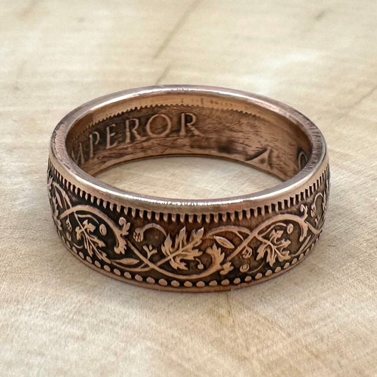 India Quarter Anna Coin Ring on a light wood round. - Mountainstruck Coin Jewelry