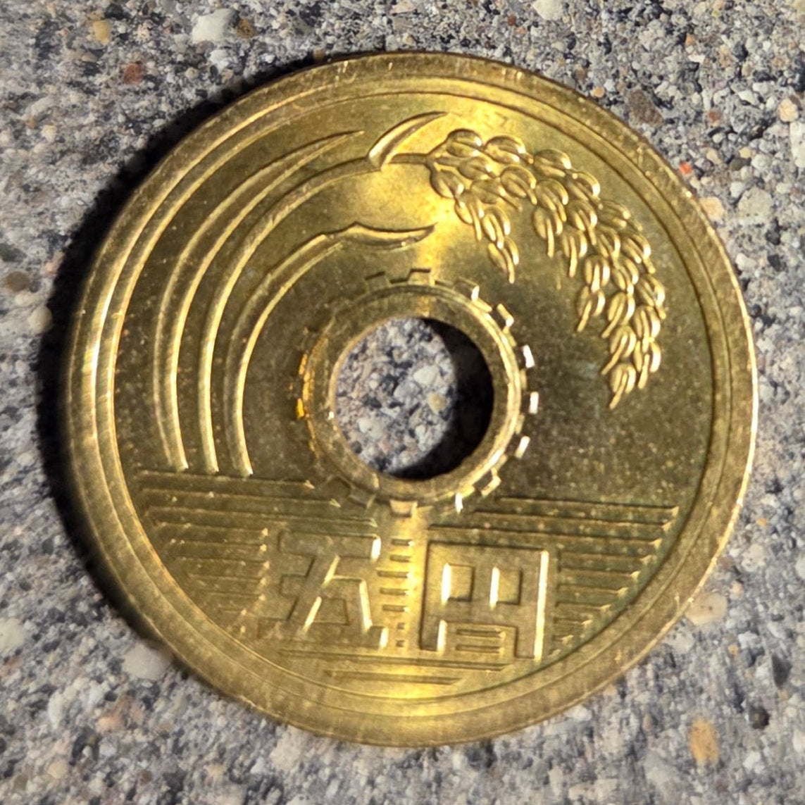 Japan 5 Yen Coin back on a concrete background. - Mountainstruck Coin Jewelry