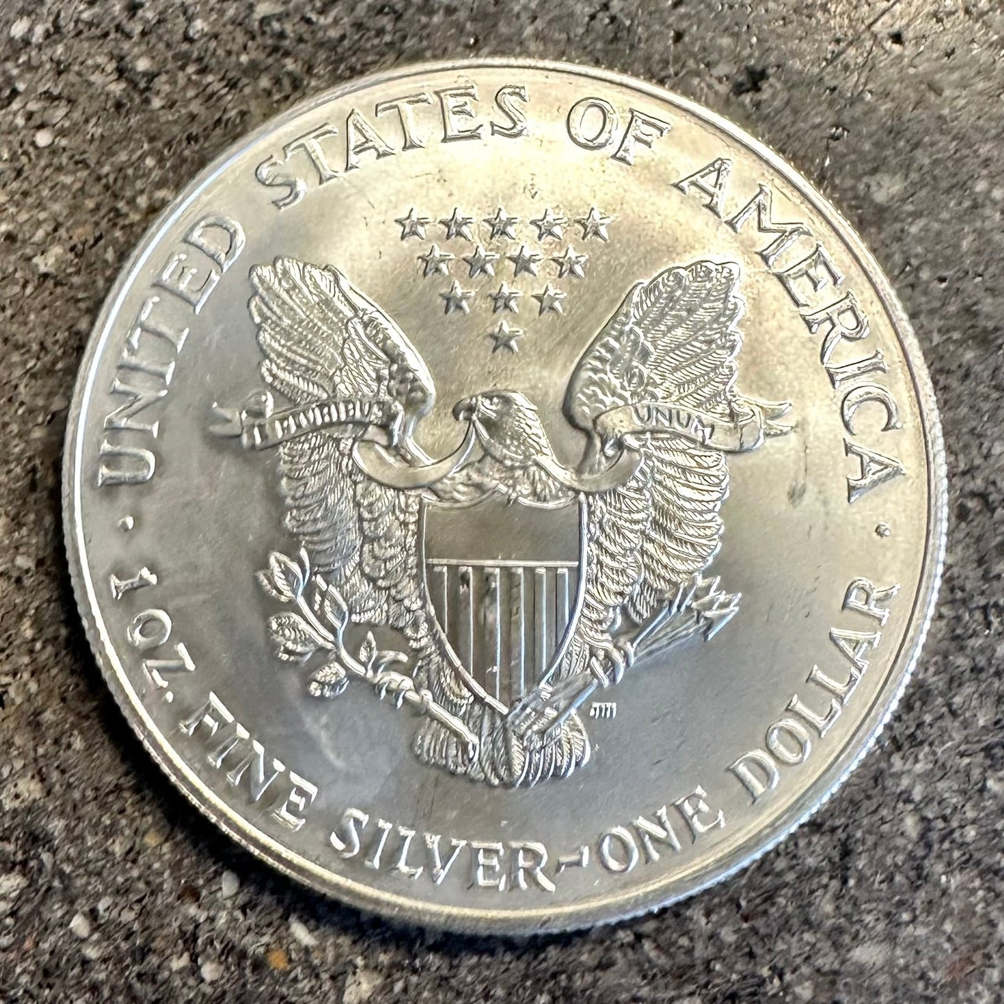 U.S. 1oz 999 Silver Eagle $1 Coin on a concrete background. - Mountainstruck Coin Jewelry