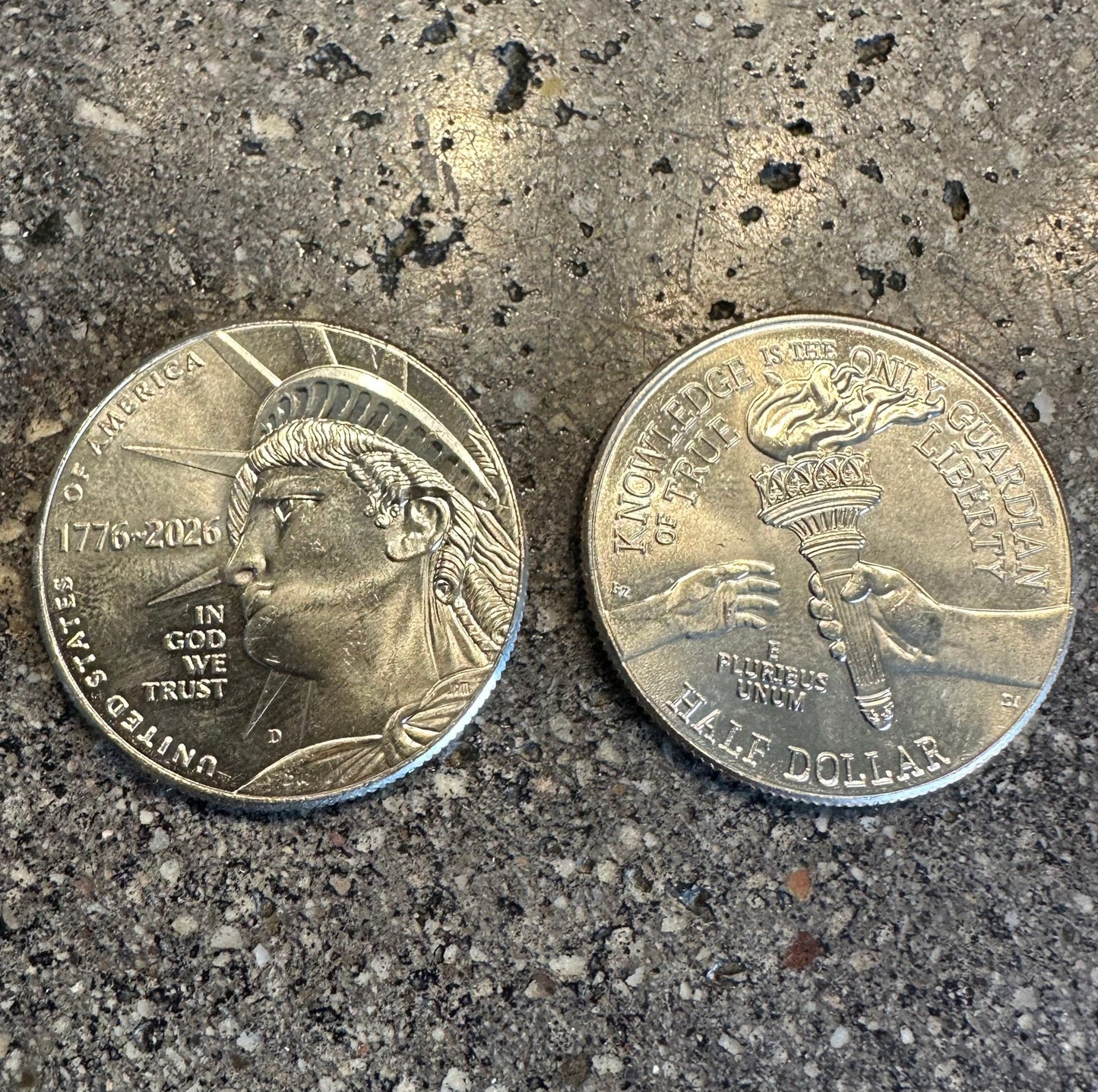 U.S. 2026 Half Dollar Coin on a dark concrete background. - Mountainstruck Coin Jewelry