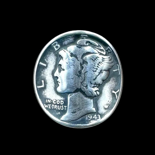U.S. Mercury Dime Silver Coin Signet Ring on a black velvet background. - Mountainstruck Coin Jewelry