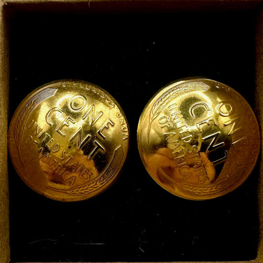 24k Gold Plate U.S. Wheat Penny Coin Cufflinks on a black velvet background. - Mountainstruck Coin Jewelry