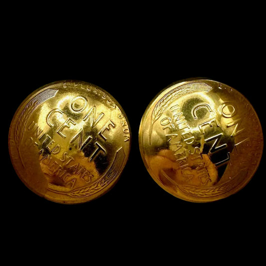 24k Gold Plate U.S. Wheat Penny Coin Cufflinks on a black velvet background. - Mountainstruck Coin Jewelry