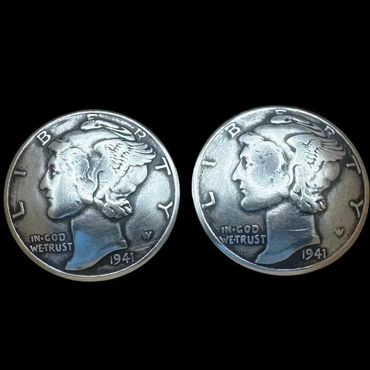U.S. Silver Mercury Dime Domed Coin Cufflinks on a black velvet background. - Mountainstruck Coin Jewelry