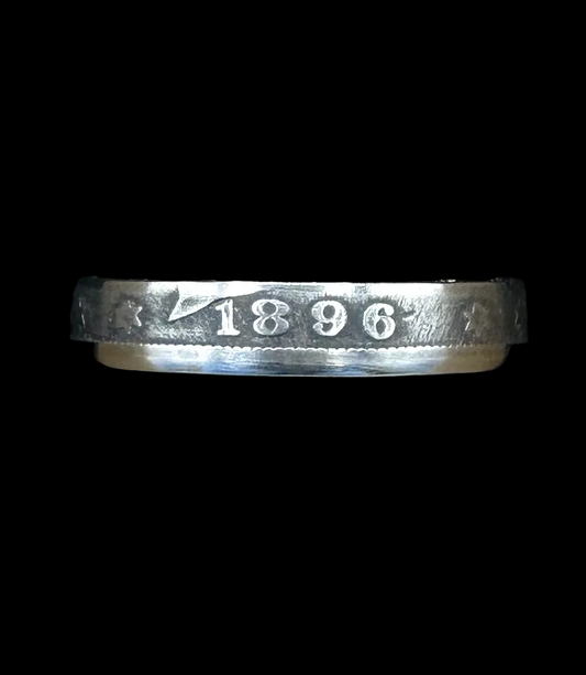 U.S. "V" Nickel Coin Ring in a brown kraft box on black velvet background. - Mountainstruck Coin Jewelry