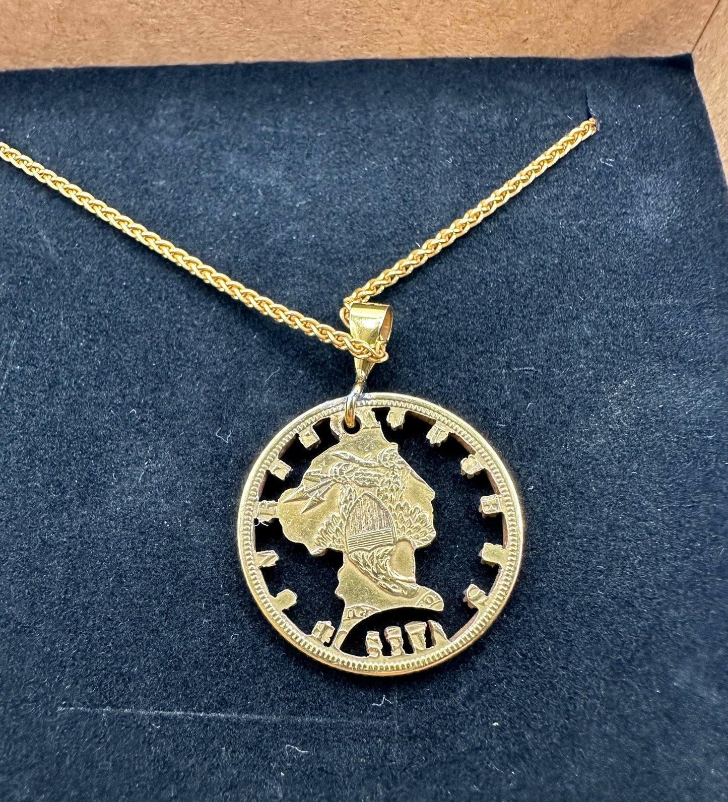 U.S. 22k Gold Half Eagle $5 Hand Cut Coin Necklace backside- Mountainstruck Coin Jewelry.