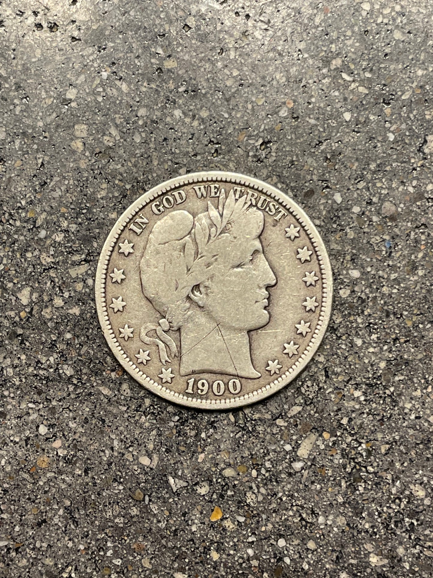 Barber Half Dollar Silver Coin front of coin.