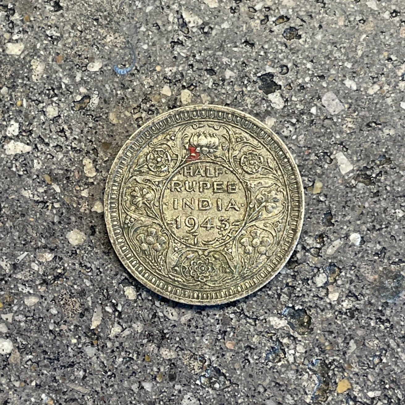 India Half Rupee Silver Coin back on a concrete background. - Mountainstruck Coin Jewelry