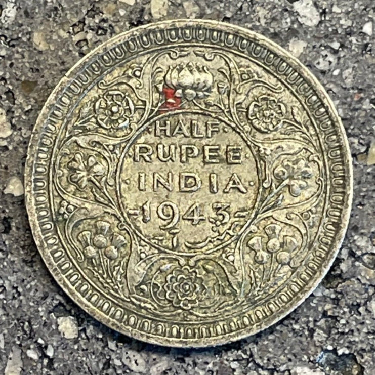 India Half Rupee Silver Coin back on a concrete background. - Mountainstruck Coin Jewelry