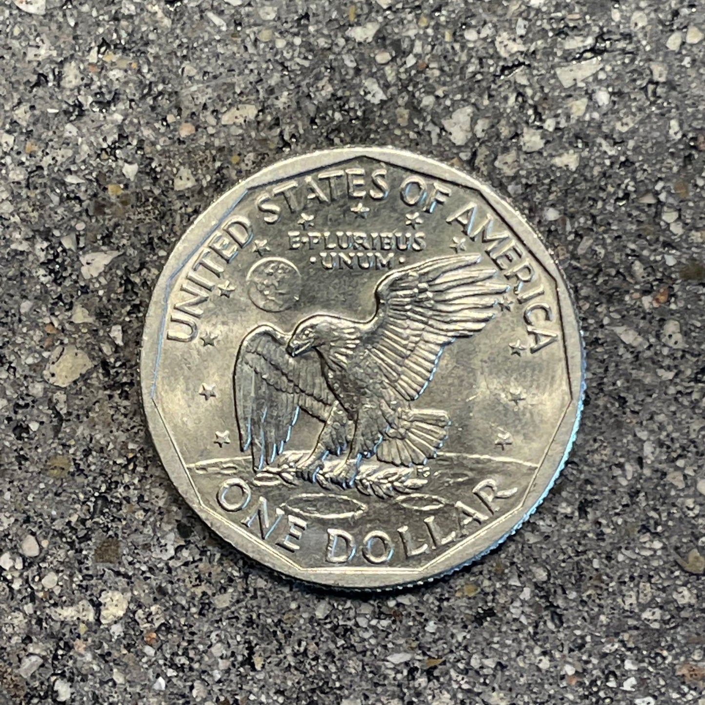 Susan B. Anthony Dollar Coin back on a concrete background. - Mountainstruck Coin Jewelry